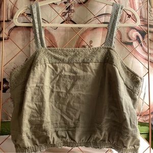 Olive green forever 21 tank top with crochet knit straps and detailing
